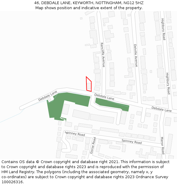 46, DEBDALE LANE, KEYWORTH, NOTTINGHAM, NG12 5HZ: Location map and indicative extent of plot