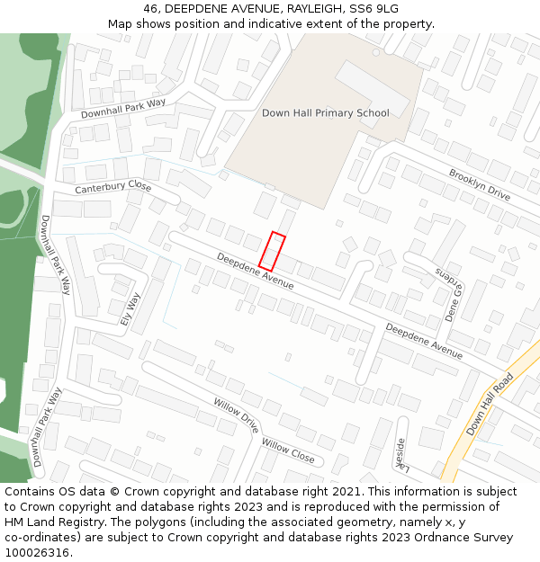 46, DEEPDENE AVENUE, RAYLEIGH, SS6 9LG: Location map and indicative extent of plot