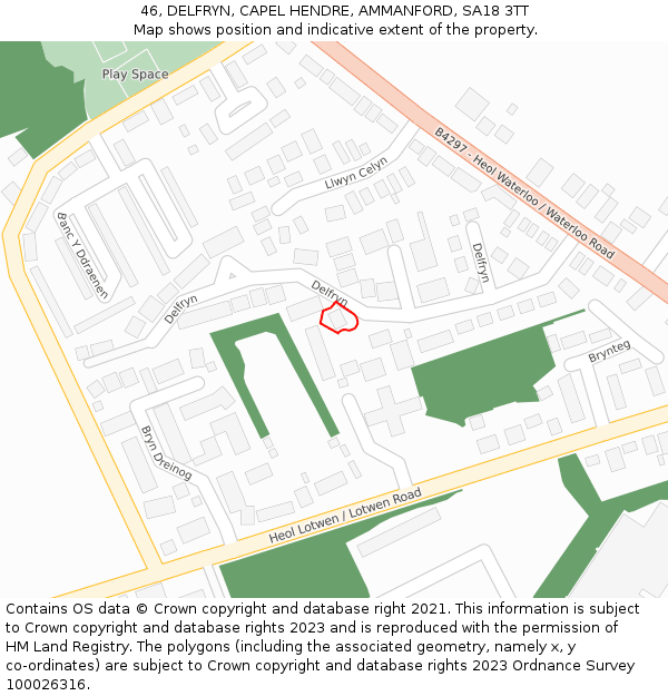 46, DELFRYN, CAPEL HENDRE, AMMANFORD, SA18 3TT: Location map and indicative extent of plot