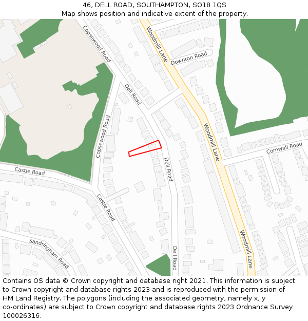 46, DELL ROAD, SOUTHAMPTON, SO18 1QS: Location map and indicative extent of plot