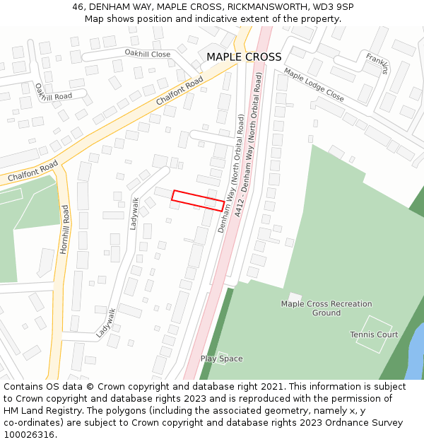 46, DENHAM WAY, MAPLE CROSS, RICKMANSWORTH, WD3 9SP: Location map and indicative extent of plot