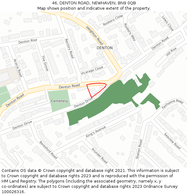 46, DENTON ROAD, NEWHAVEN, BN9 0QB: Location map and indicative extent of plot