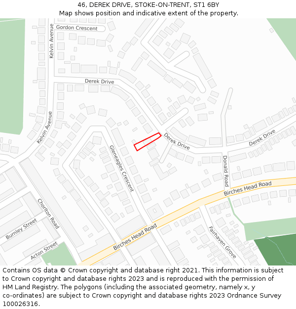 46, DEREK DRIVE, STOKE-ON-TRENT, ST1 6BY: Location map and indicative extent of plot