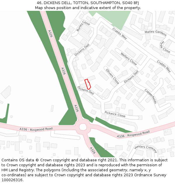 46, DICKENS DELL, TOTTON, SOUTHAMPTON, SO40 8FJ: Location map and indicative extent of plot