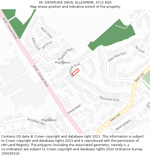 46, DIKSMUIDE DRIVE, ELLESMERE, SY12 9QA: Location map and indicative extent of plot