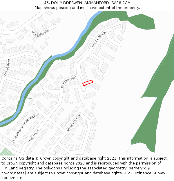 46, DOL Y DDERWEN, AMMANFORD, SA18 2GA: Location map and indicative extent of plot