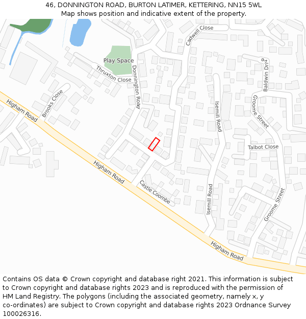 46, DONNINGTON ROAD, BURTON LATIMER, KETTERING, NN15 5WL: Location map and indicative extent of plot