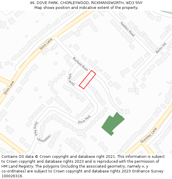 46, DOVE PARK, CHORLEYWOOD, RICKMANSWORTH, WD3 5NY: Location map and indicative extent of plot