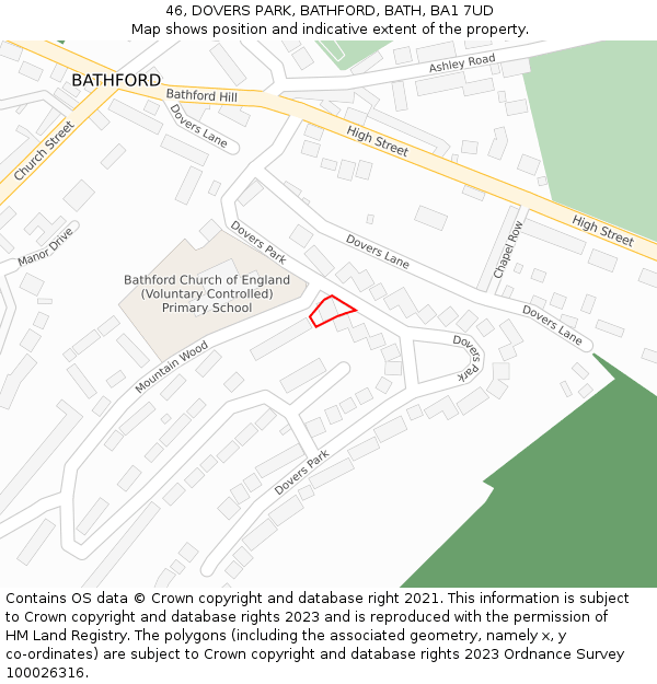 46, DOVERS PARK, BATHFORD, BATH, BA1 7UD: Location map and indicative extent of plot