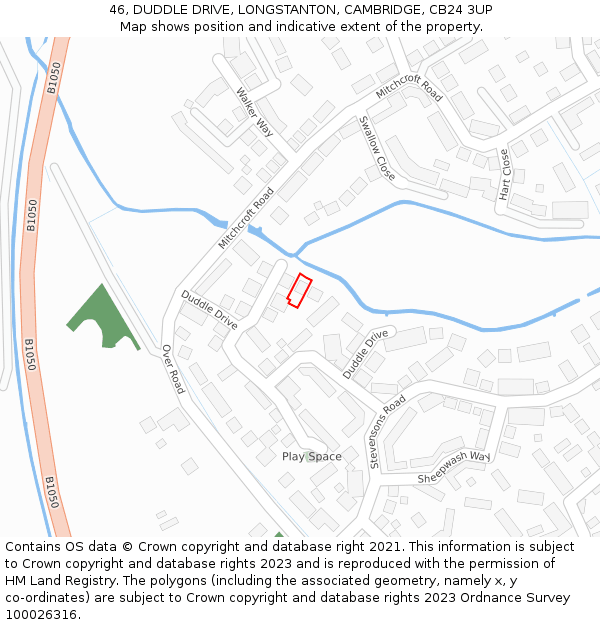 46, DUDDLE DRIVE, LONGSTANTON, CAMBRIDGE, CB24 3UP: Location map and indicative extent of plot