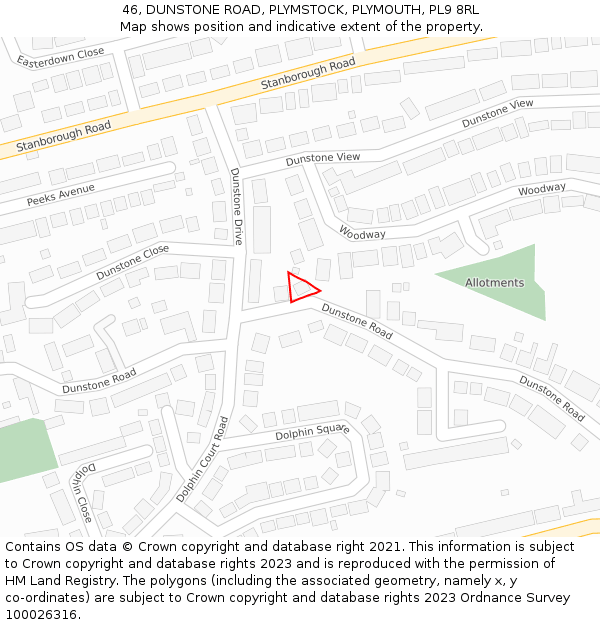 46, DUNSTONE ROAD, PLYMSTOCK, PLYMOUTH, PL9 8RL: Location map and indicative extent of plot