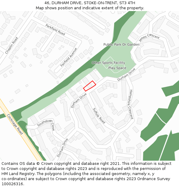 46, DURHAM DRIVE, STOKE-ON-TRENT, ST3 4TH: Location map and indicative extent of plot