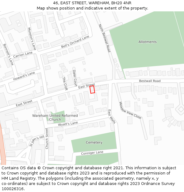 46, EAST STREET, WAREHAM, BH20 4NR: Location map and indicative extent of plot