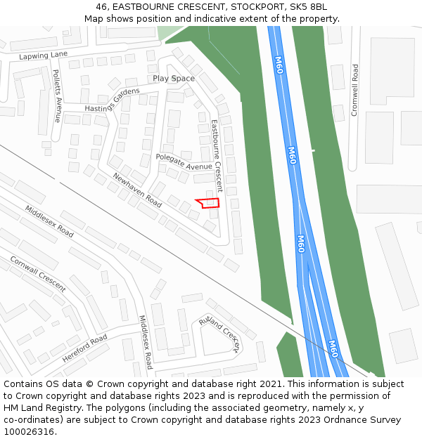 46, EASTBOURNE CRESCENT, STOCKPORT, SK5 8BL: Location map and indicative extent of plot