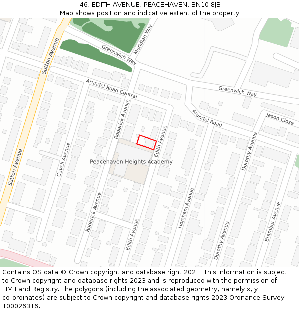 46, EDITH AVENUE, PEACEHAVEN, BN10 8JB: Location map and indicative extent of plot