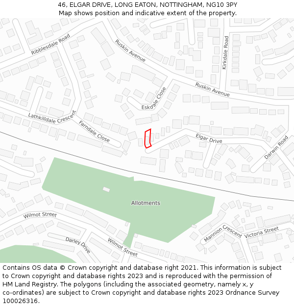 46, ELGAR DRIVE, LONG EATON, NOTTINGHAM, NG10 3PY: Location map and indicative extent of plot