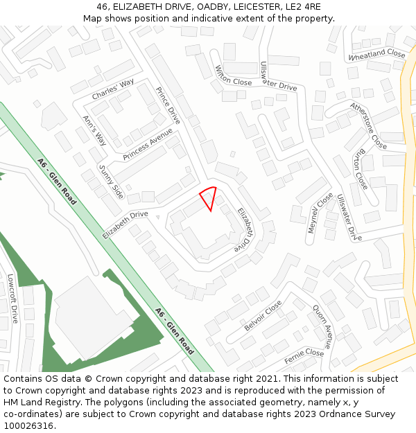 46, ELIZABETH DRIVE, OADBY, LEICESTER, LE2 4RE: Location map and indicative extent of plot