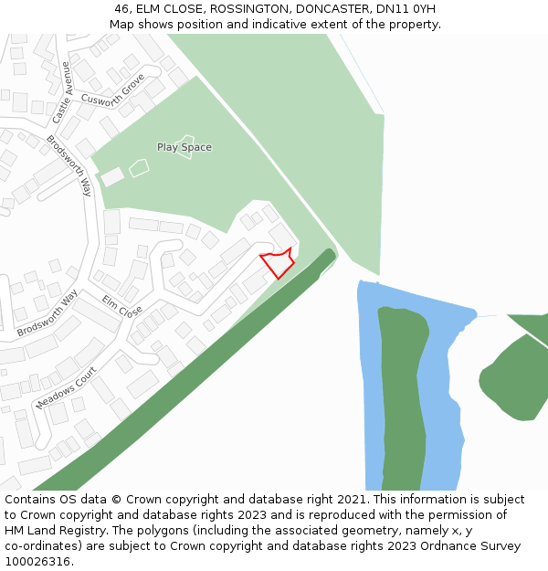 46, ELM CLOSE, ROSSINGTON, DONCASTER, DN11 0YH: Location map and indicative extent of plot
