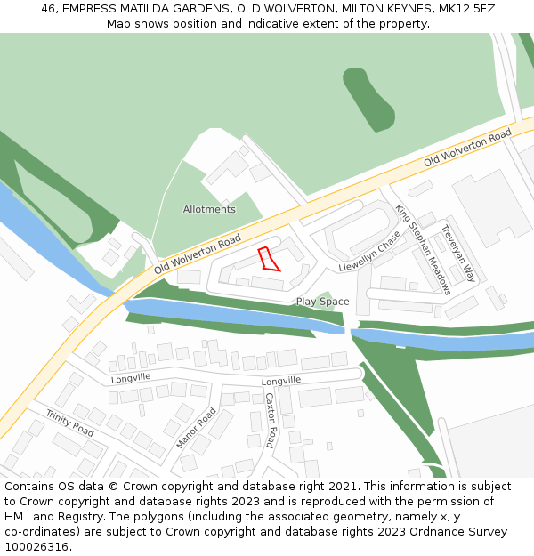 46, EMPRESS MATILDA GARDENS, OLD WOLVERTON, MILTON KEYNES, MK12 5FZ: Location map and indicative extent of plot