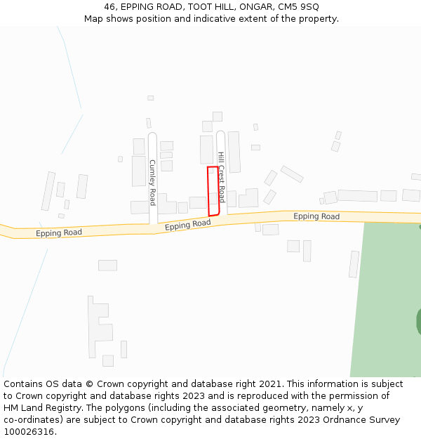 46, EPPING ROAD, TOOT HILL, ONGAR, CM5 9SQ: Location map and indicative extent of plot