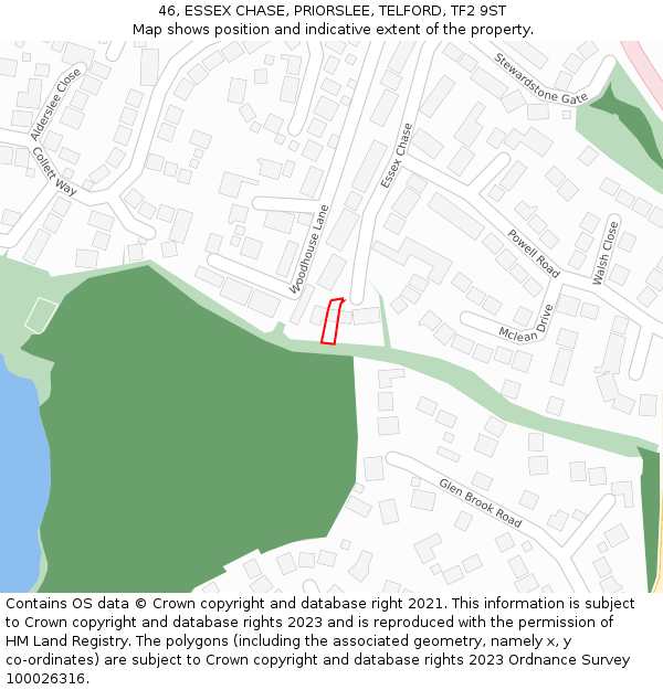 46, ESSEX CHASE, PRIORSLEE, TELFORD, TF2 9ST: Location map and indicative extent of plot