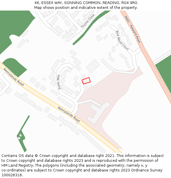 46, ESSEX WAY, SONNING COMMON, READING, RG4 9RG: Location map and indicative extent of plot