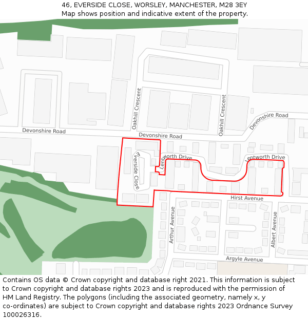 46, EVERSIDE CLOSE, WORSLEY, MANCHESTER, M28 3EY: Location map and indicative extent of plot