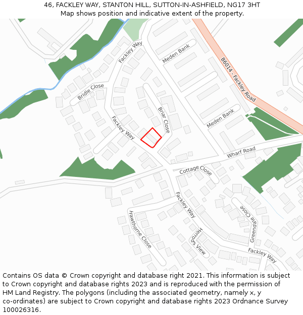 46, FACKLEY WAY, STANTON HILL, SUTTON-IN-ASHFIELD, NG17 3HT: Location map and indicative extent of plot