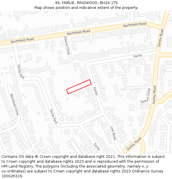 46, FAIRLIE, RINGWOOD, BH24 1TS: Location map and indicative extent of plot