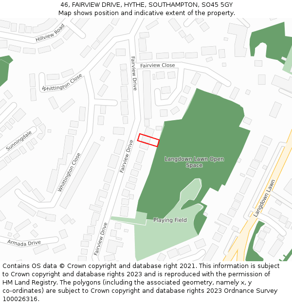 46, FAIRVIEW DRIVE, HYTHE, SOUTHAMPTON, SO45 5GY: Location map and indicative extent of plot