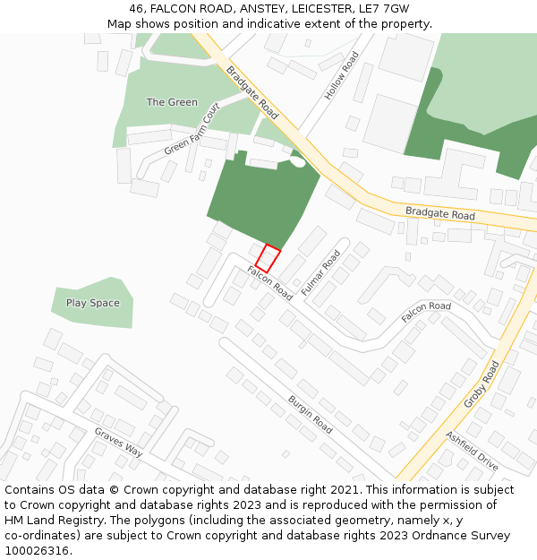 46, FALCON ROAD, ANSTEY, LEICESTER, LE7 7GW: Location map and indicative extent of plot