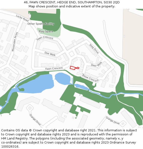 46, FAWN CRESCENT, HEDGE END, SOUTHAMPTON, SO30 2QD: Location map and indicative extent of plot