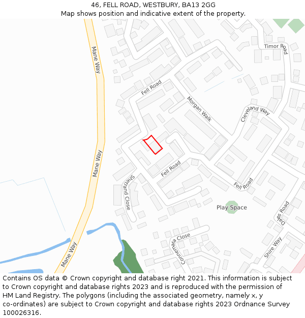 46, FELL ROAD, WESTBURY, BA13 2GG: Location map and indicative extent of plot