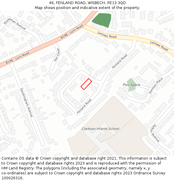 46, FENLAND ROAD, WISBECH, PE13 3QD: Location map and indicative extent of plot