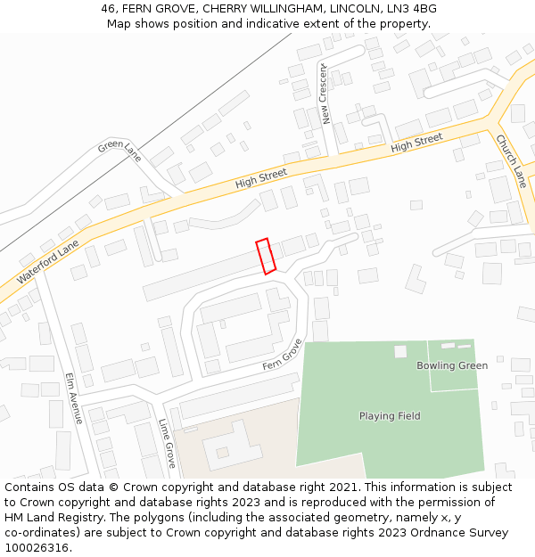46, FERN GROVE, CHERRY WILLINGHAM, LINCOLN, LN3 4BG: Location map and indicative extent of plot
