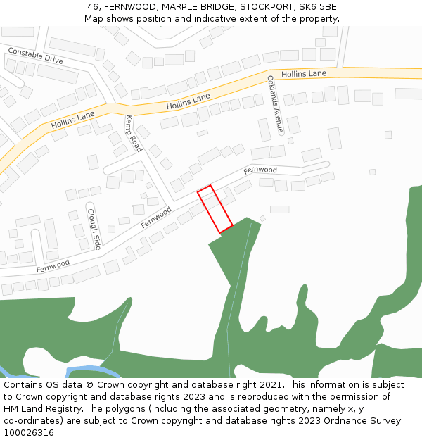 46, FERNWOOD, MARPLE BRIDGE, STOCKPORT, SK6 5BE: Location map and indicative extent of plot