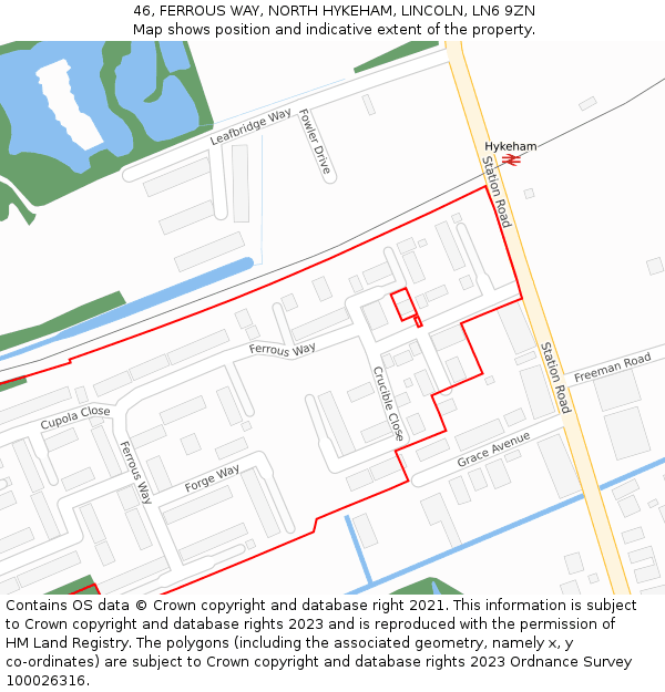 46, FERROUS WAY, NORTH HYKEHAM, LINCOLN, LN6 9ZN: Location map and indicative extent of plot