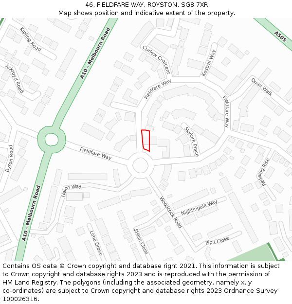 46, FIELDFARE WAY, ROYSTON, SG8 7XR: Location map and indicative extent of plot