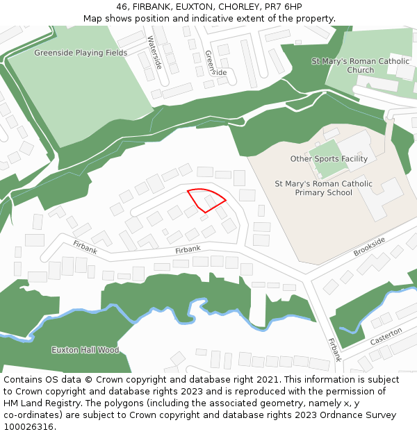 46, FIRBANK, EUXTON, CHORLEY, PR7 6HP: Location map and indicative extent of plot