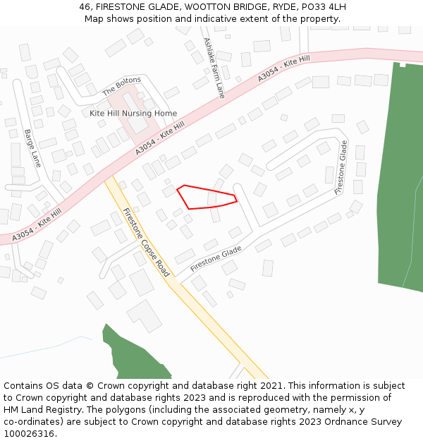 46, FIRESTONE GLADE, WOOTTON BRIDGE, RYDE, PO33 4LH: Location map and indicative extent of plot