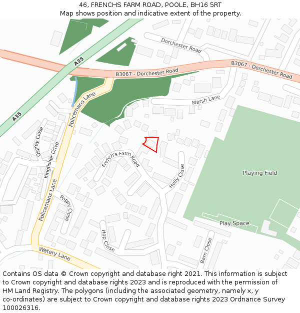 46, FRENCHS FARM ROAD, POOLE, BH16 5RT: Location map and indicative extent of plot