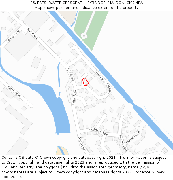 46, FRESHWATER CRESCENT, HEYBRIDGE, MALDON, CM9 4PA: Location map and indicative extent of plot