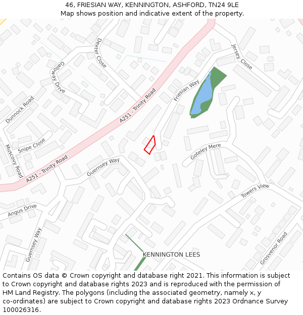 46, FRIESIAN WAY, KENNINGTON, ASHFORD, TN24 9LE: Location map and indicative extent of plot