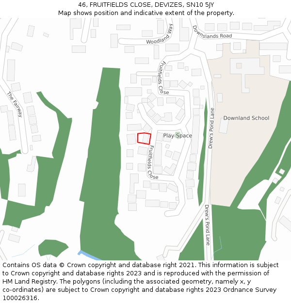 46, FRUITFIELDS CLOSE, DEVIZES, SN10 5JY: Location map and indicative extent of plot