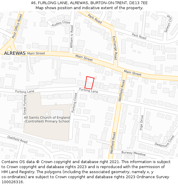 46, FURLONG LANE, ALREWAS, BURTON-ON-TRENT, DE13 7EE: Location map and indicative extent of plot