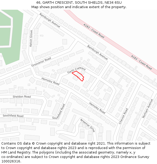 46, GARTH CRESCENT, SOUTH SHIELDS, NE34 6SU: Location map and indicative extent of plot