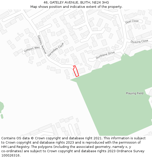 46, GATELEY AVENUE, BLYTH, NE24 3HG: Location map and indicative extent of plot