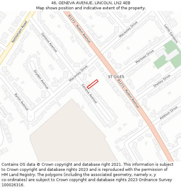 46, GENEVA AVENUE, LINCOLN, LN2 4EB: Location map and indicative extent of plot