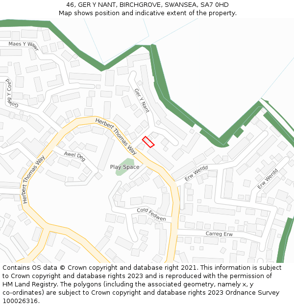 46, GER Y NANT, BIRCHGROVE, SWANSEA, SA7 0HD: Location map and indicative extent of plot