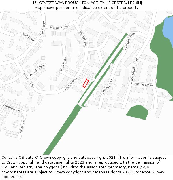 46, GEVEZE WAY, BROUGHTON ASTLEY, LEICESTER, LE9 6HJ: Location map and indicative extent of plot